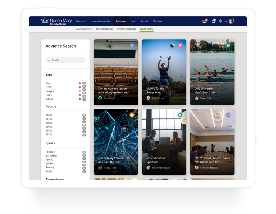 digital-library-ui-web alumni engagement software digital screen view