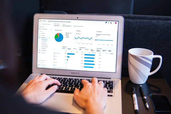 alumni engagement metrics on a laptop screen